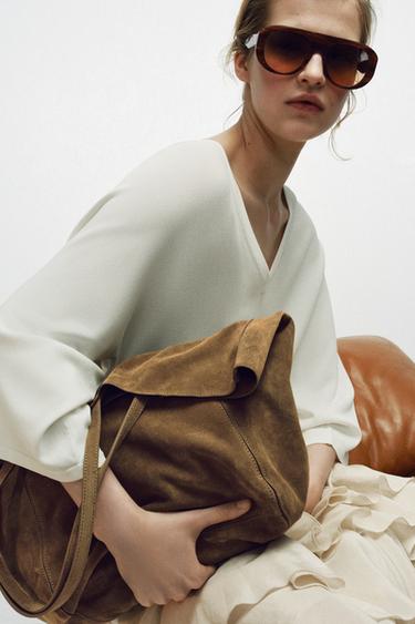 SUEDE MAXI SHOPPER BAG — Moss green 2