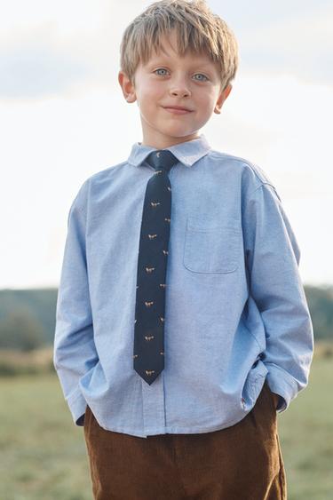 CORBATA CON LANA Y SEDA ZORROS BORDADOS LIMITED EDITION  - Marino oscuro de Zara - Imagen 0