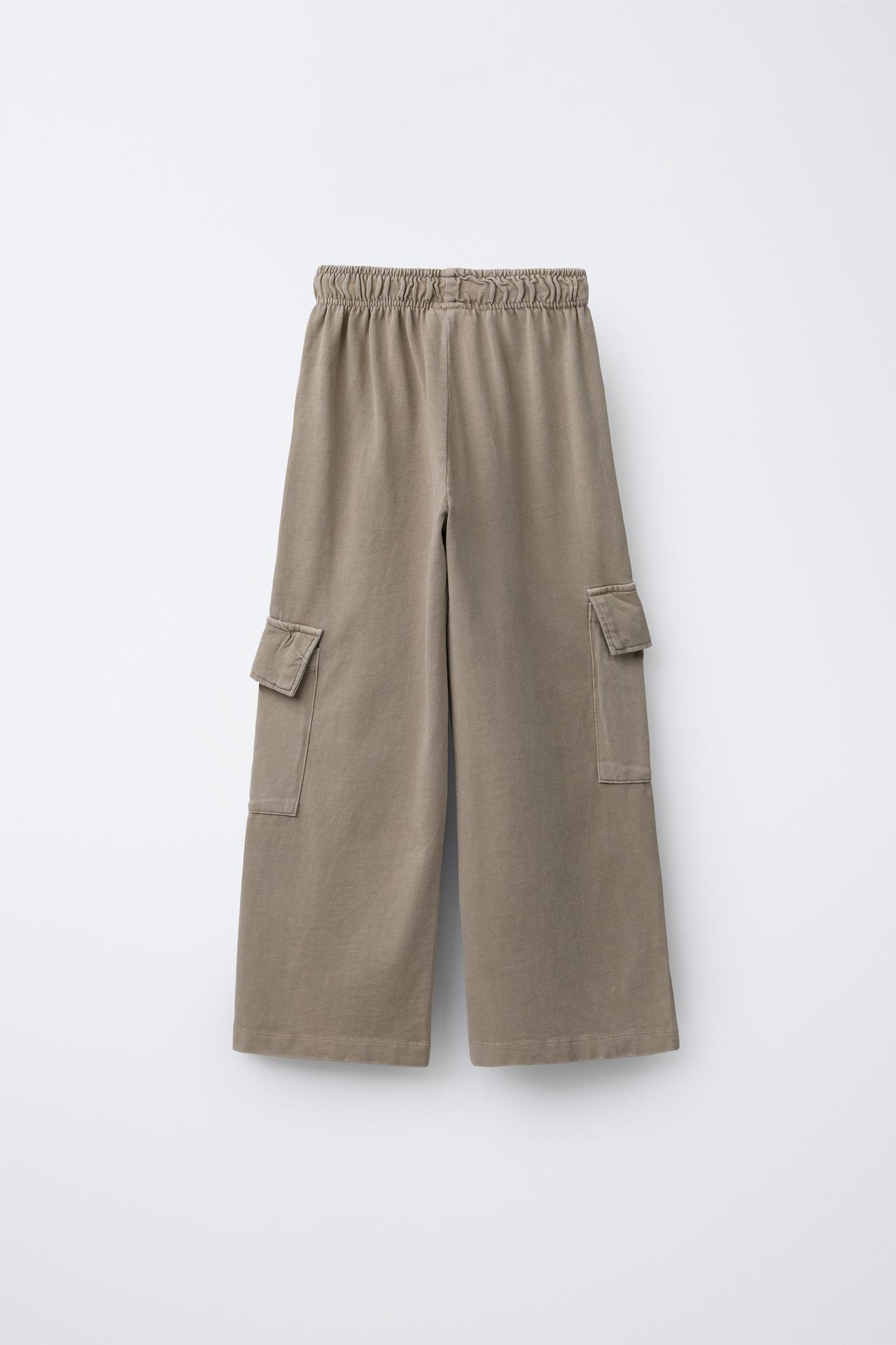 WASHED EFFECT WIDE LEG CARGO PANTS