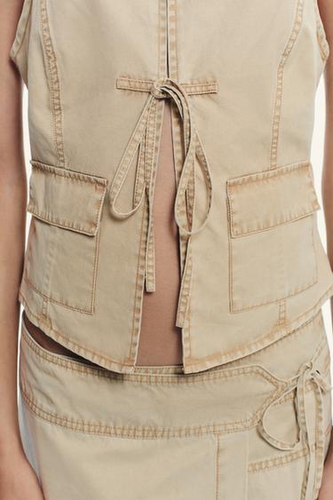 Zara WASHED EFFECT TOP VEST - taupe brown