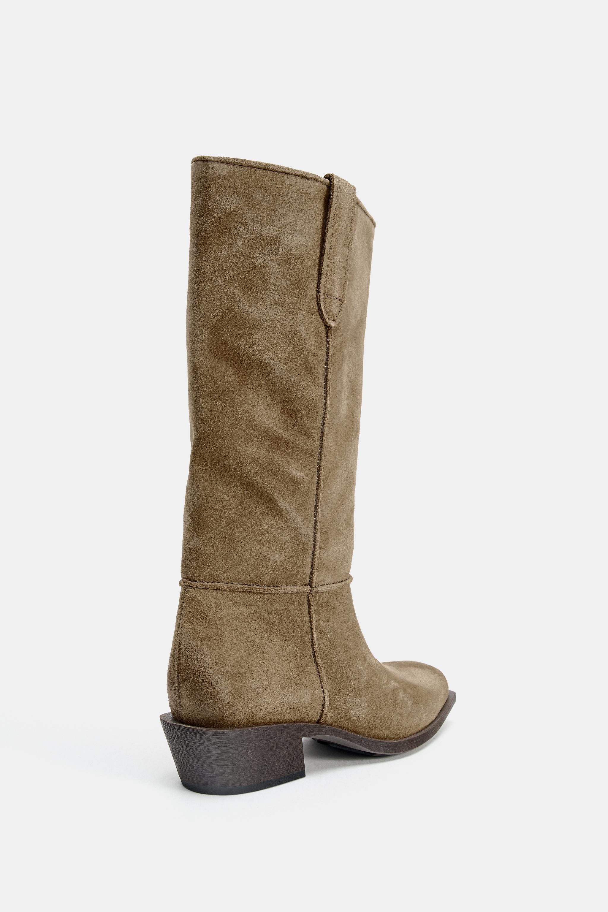TOPSTITCHED SPLIT LEATHER BOOTS