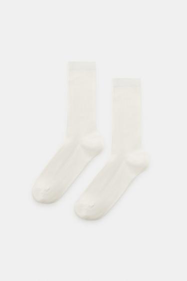 FINE RIBBED SOCKS - Ecru by Zara