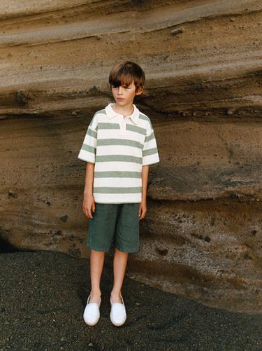 STRIBET POLOSHIRT I STRIK - grøn-råhvid fra Zara