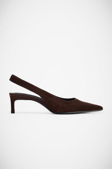 SAPATO ESTILO MULE DE SUEDE COM SALTO KITTEN - Marrom-chocolate da Zara