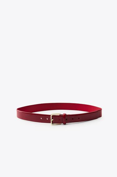 LEATHER BELT WITH SQUARE BUCKLE - Red by Zara