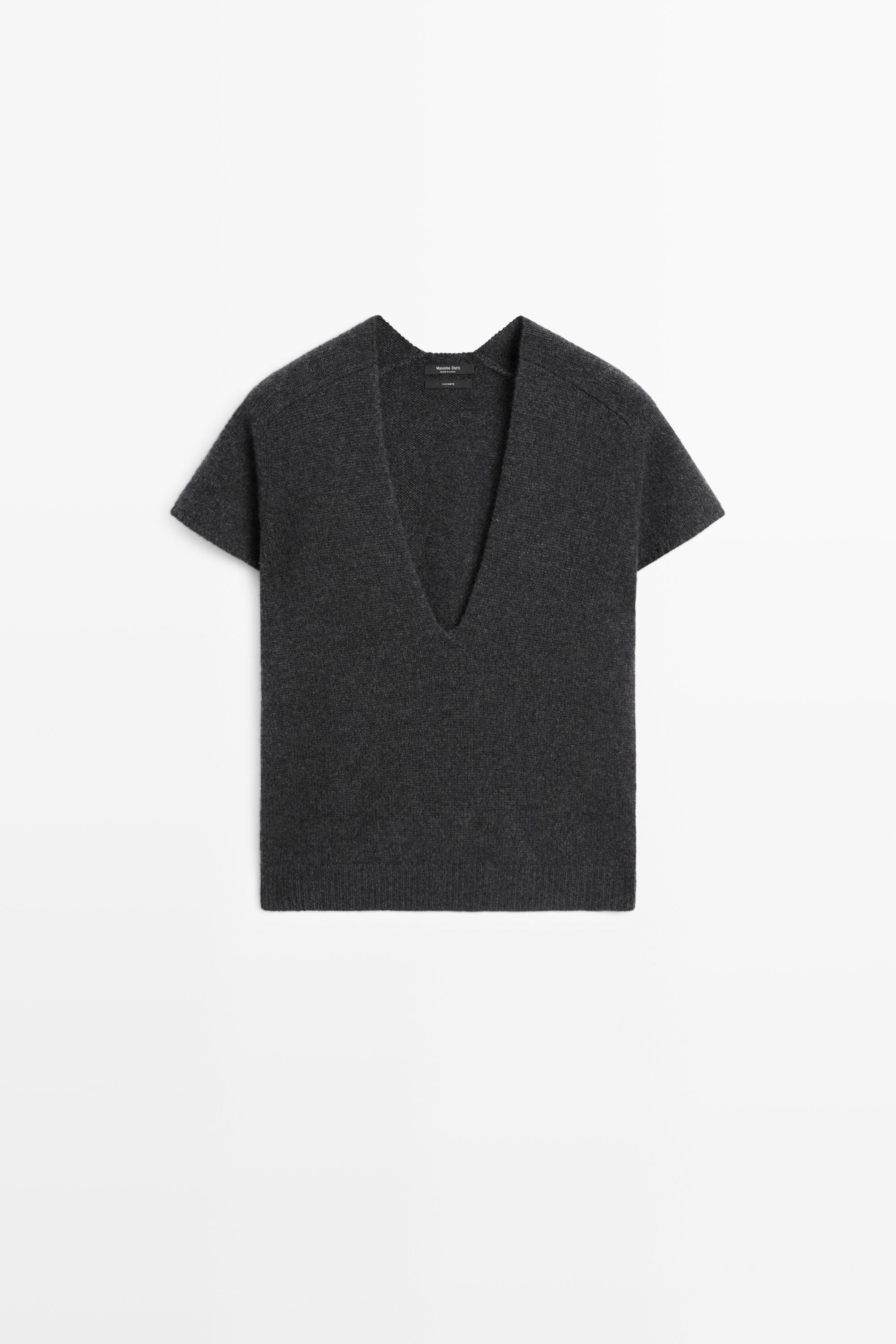 100% cashmere knit short sleeve sweater - Anthracite grey | ZARA