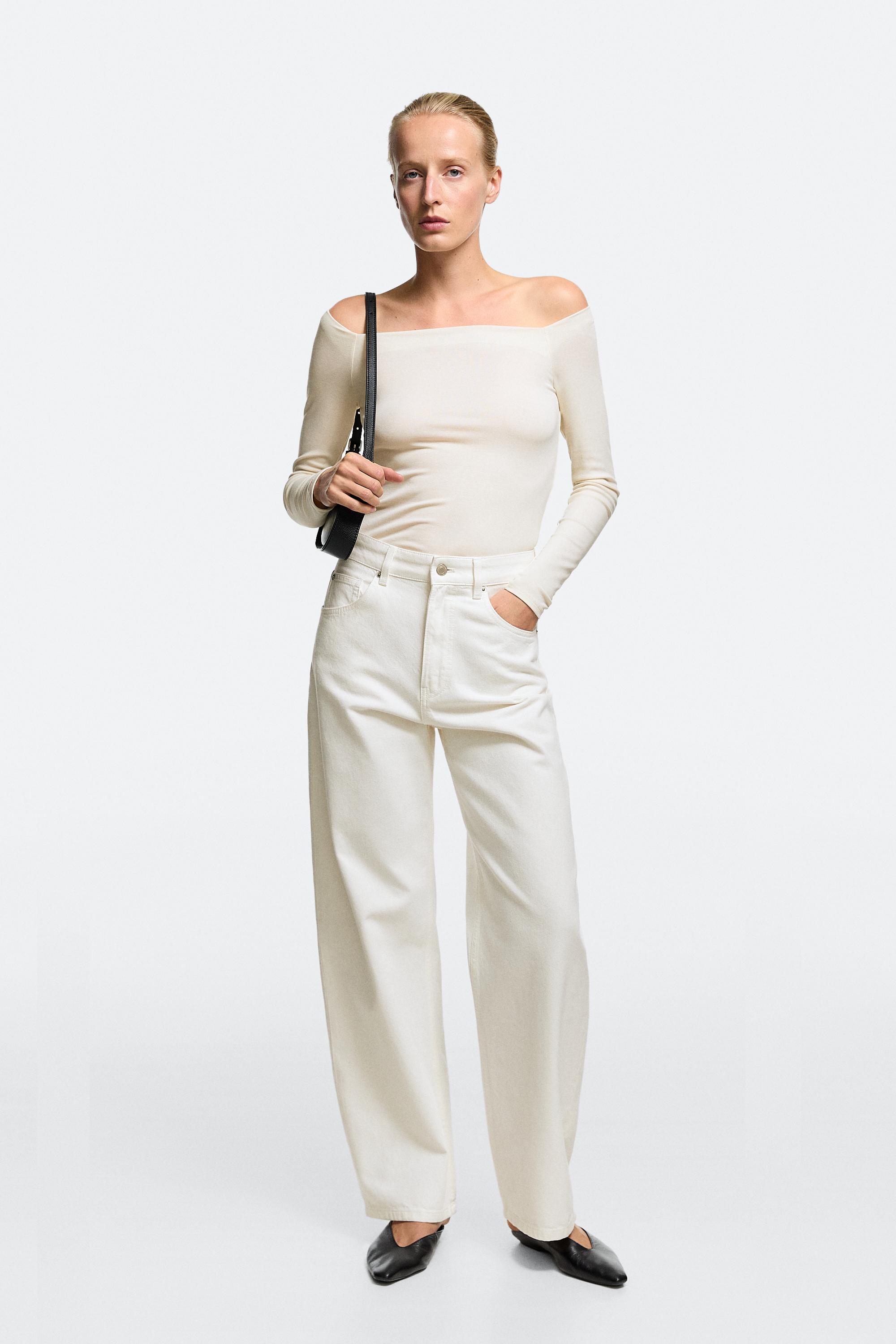 High-waist barrel fit jeans — Oyster-white