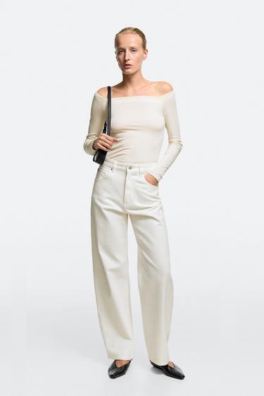 Zara High-waist barrel fit jeans - Oyster-white - Image 0