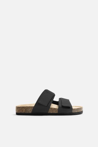 RUBBERISED DOUBLE-STRAP SANDALS - Black by Zara