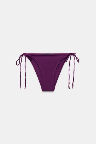 BIKINIHOSE MIT SCHNÜRBÄNDERN - Aubergine von Zara