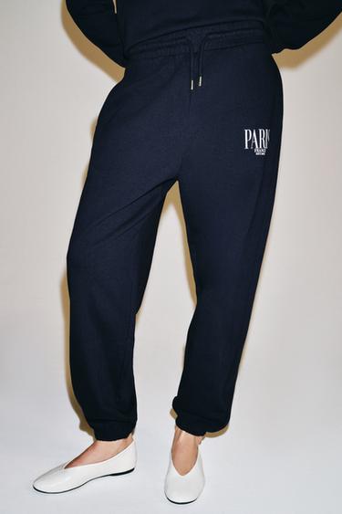 Zara TEXT JOGGER PANTS - Dark navy