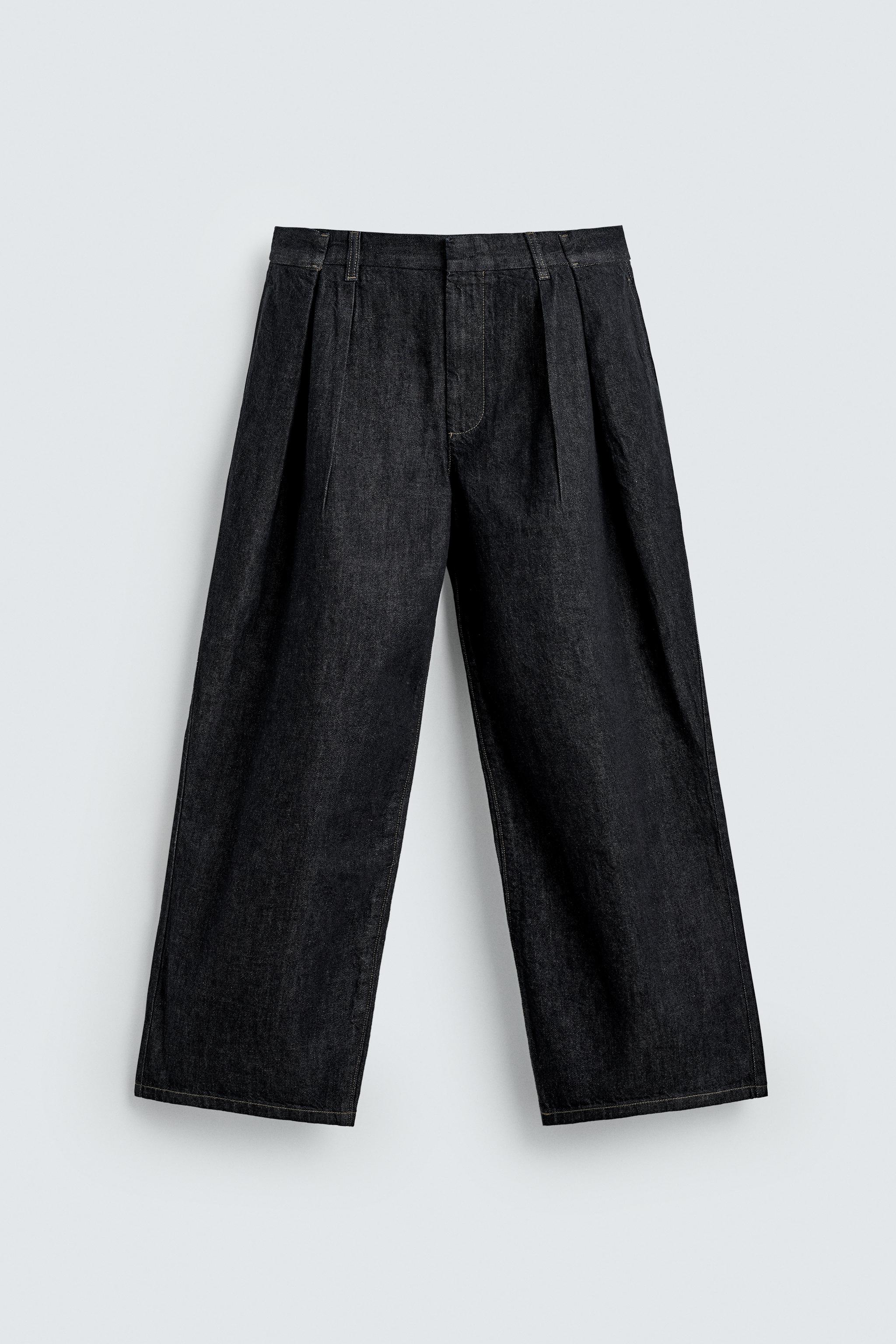 プリーツ入りワイドレッグジーンズ - ネイビーブルー | ZARA