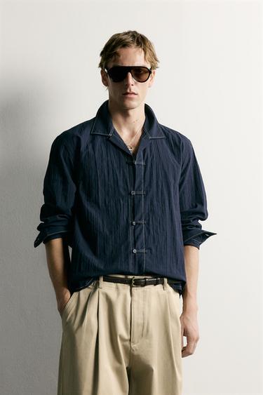 قميص RELAXED FIT بأزرار تبديل - بحري الخاص بـ Zara