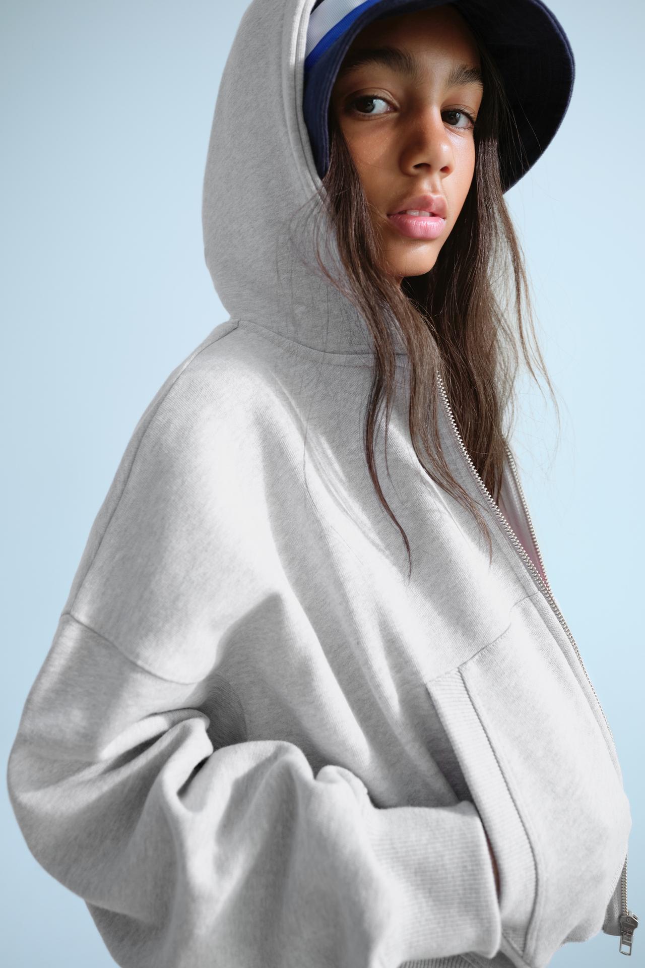 0FR. PARIS X ZARA EMBROIDERED ZIP-UP HOODIE — Gray marl