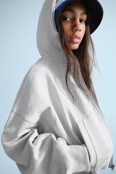 0FR. PARIS X ZARA EMBROIDERED ZIP-UP HOODIE — Gray marl 3