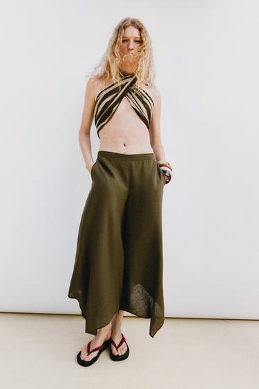 PANTALÓN CULOTTE ASIMÉTRICO - Khaki de Zara - Imagen 0
