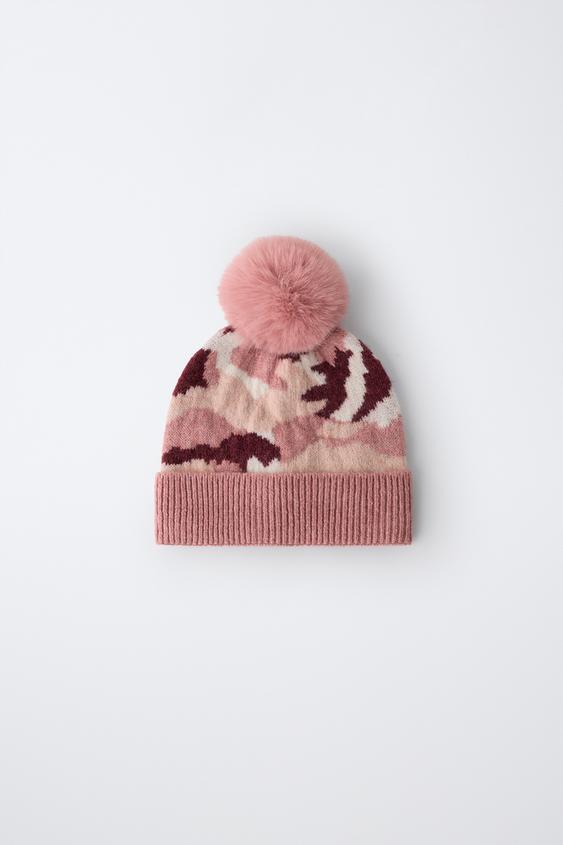 PRINTED KNIT POMPOM BEANIE - Pink by Zara - Image 0
