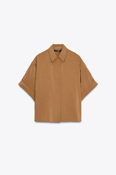 SHORT SLEEVE FLOWING SHIRT - Caramel by Zara - Image 5