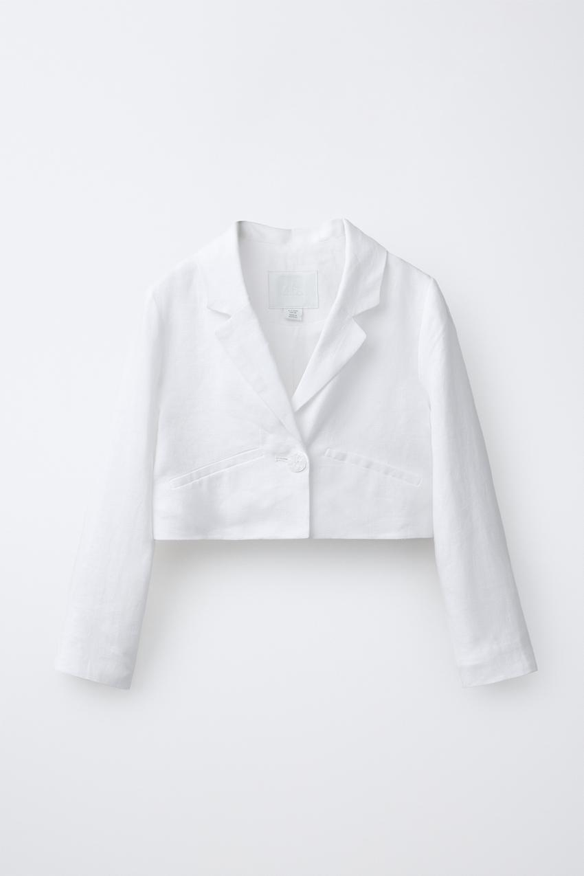 リネン100% クロップドブレザー - オフホワイト | ZARA Japan / 日本