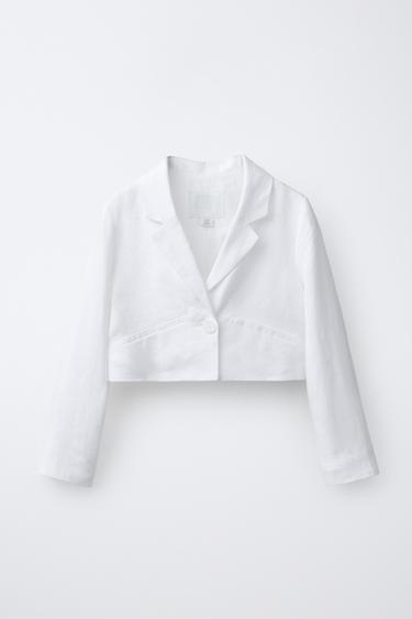 100% LINEN CROPPED BLAZER - Oyster-white by Zara