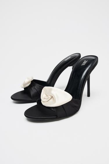 SANDALES À TALONS ET FLEUR EFFET SATINÉ - Multicolore de Zara - Image 1