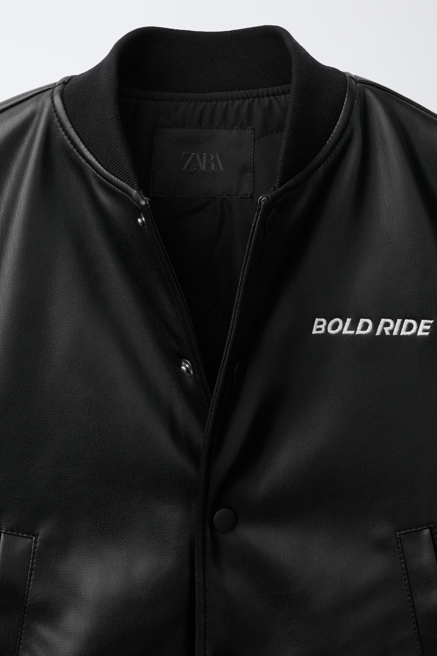 Детская куртка Zara Faux Leather Bomber, цвет: Чёрный — фото 7