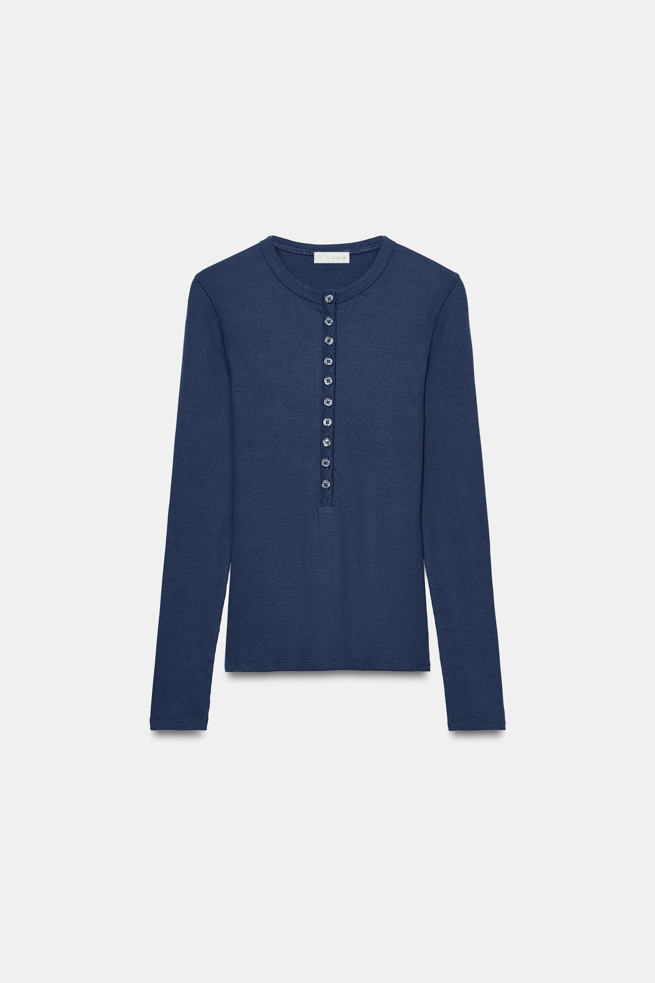 LONG SLEEVE HENLEY T-SHIRT — Midnight blue