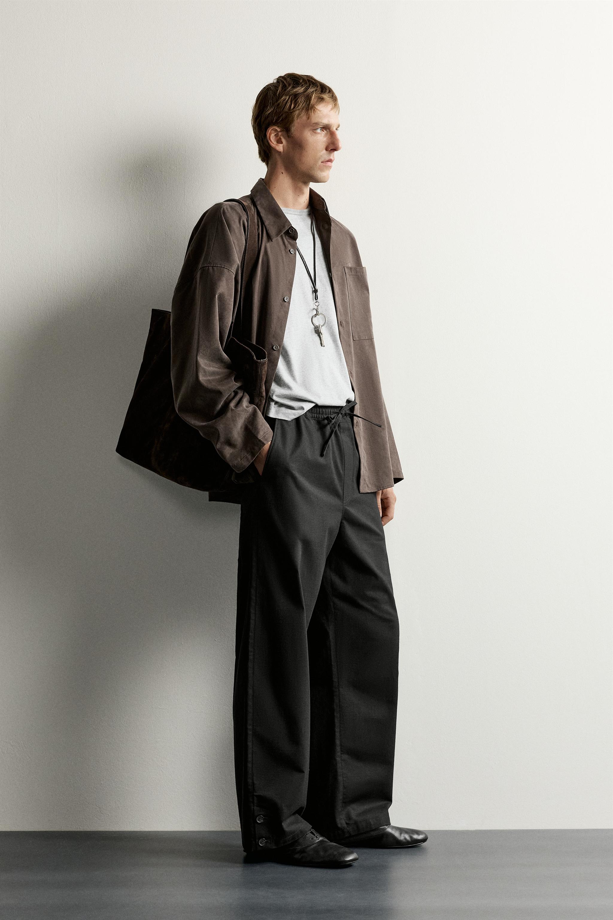 Мужские брюки Zara RELAXED FIT BUTTON PANTS — фото 4