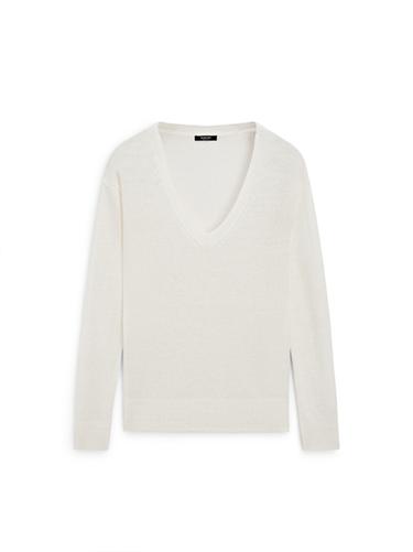 Jersey punto cuello pico lino - Crudo de Zara - Imagen 0