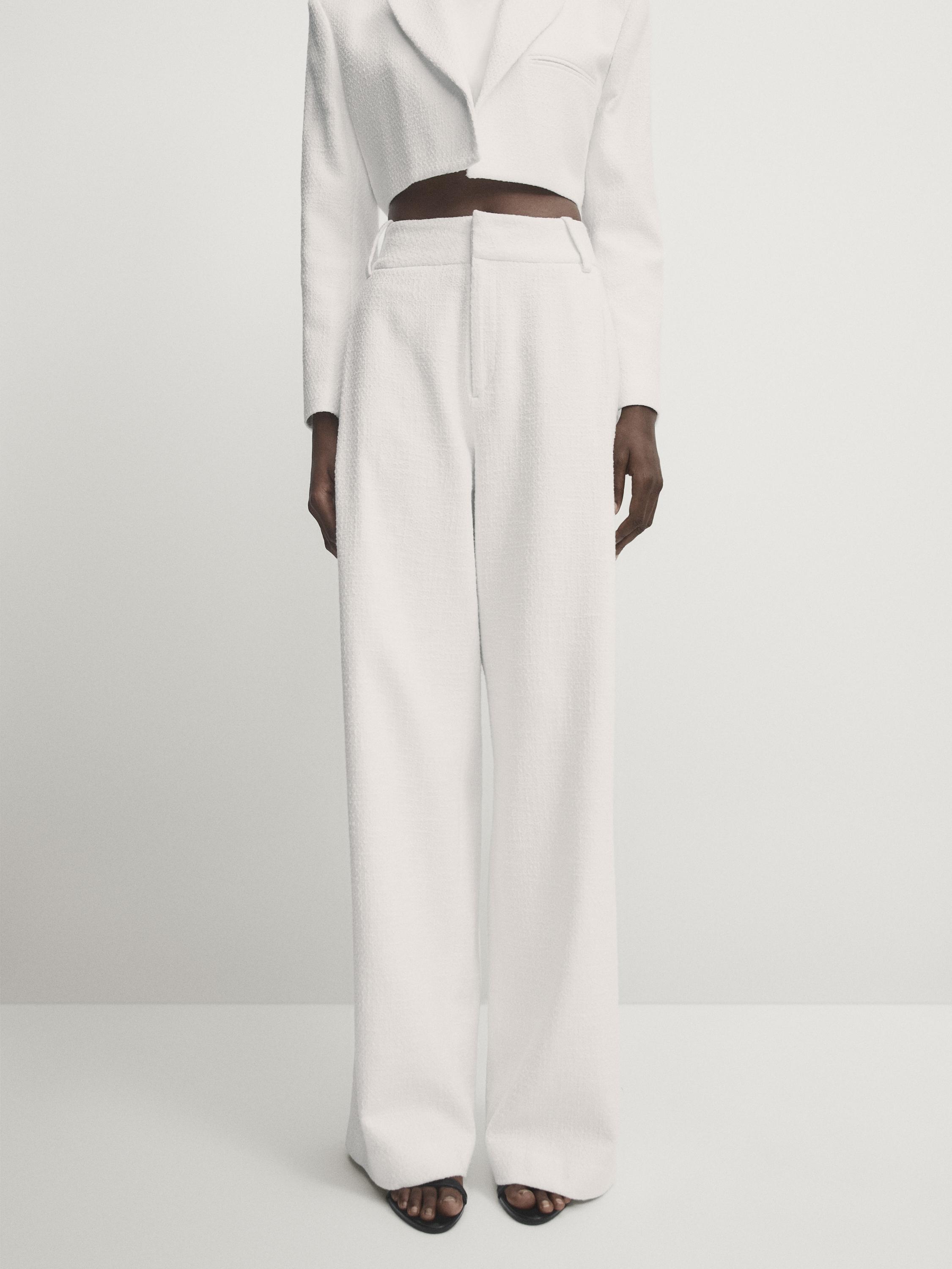 Wide-leg textured suit trousers with darts - Studio