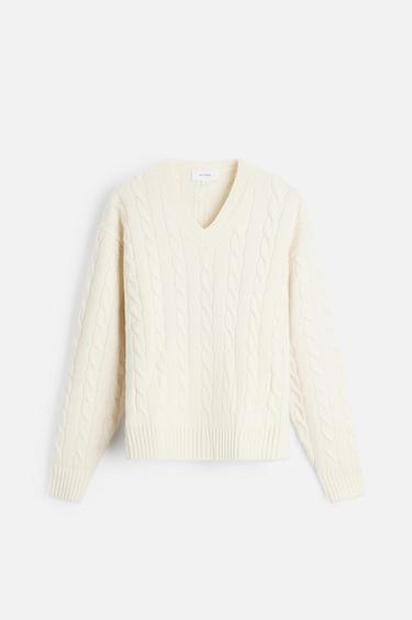 WOOL CABLE-KNIT SWEATER - Ecru by Zara