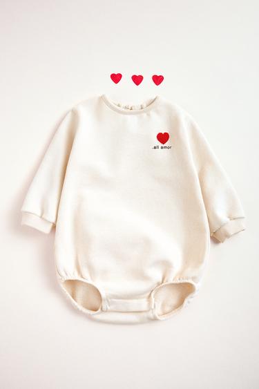 Zara FLOCKED PRINT FLEECE BODYSUIT - Light ecru