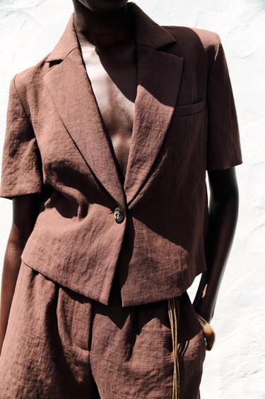 CROPPED-BLAZER MIT KURZEN ÄRMELN - Braun von Zara