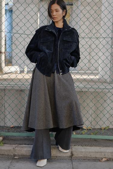 100% SUEDE LEATHER JACKET WITH POCKETS - Blue by Zara