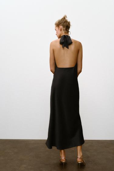 ROBE MIDI SATINÉE DOS NU - Noir de Zara - Image 4