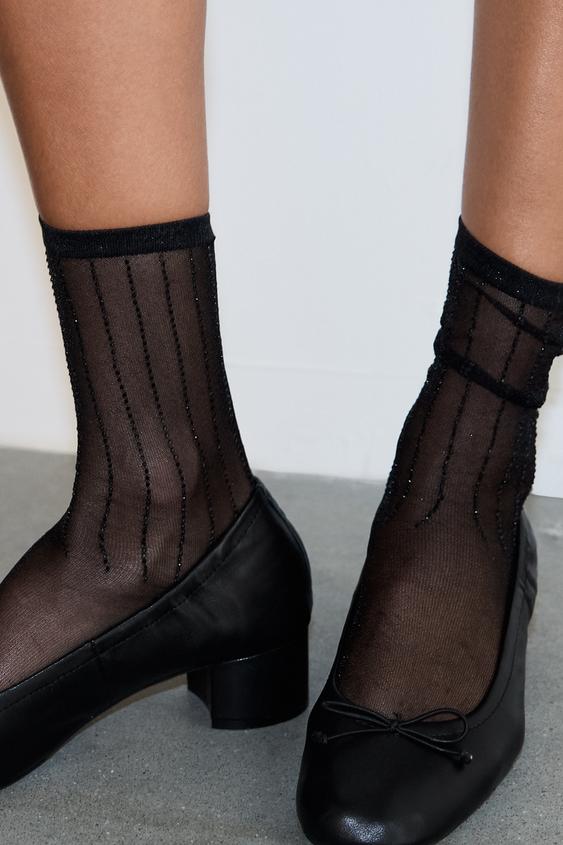 Zara POLYAMIDE BLEND RHINESTONE SOCKS - Black - Image 0