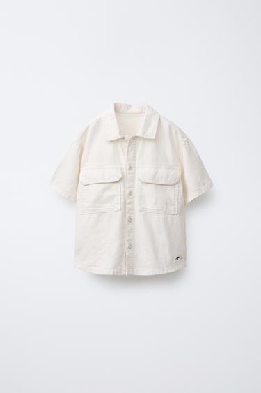 LINEN-BLEND SHIRT WITH POCKETS - Ecru by Zara - Image 0