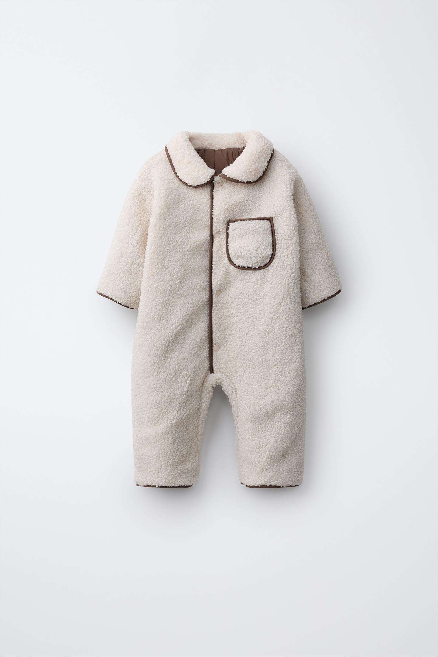 Детский комбинезон Zara Reversible Shearling and Quilted Jumpsuit, цвет: Коричневый — фото 3