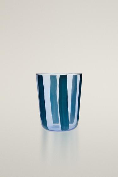 GLASS TUMBLER WITH LINE DESIGN - Blue by Zara - Image 0