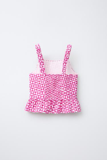 TOP IMPRIMÉ AVEC LIN - Rose / Blanc de Zara - Image 1