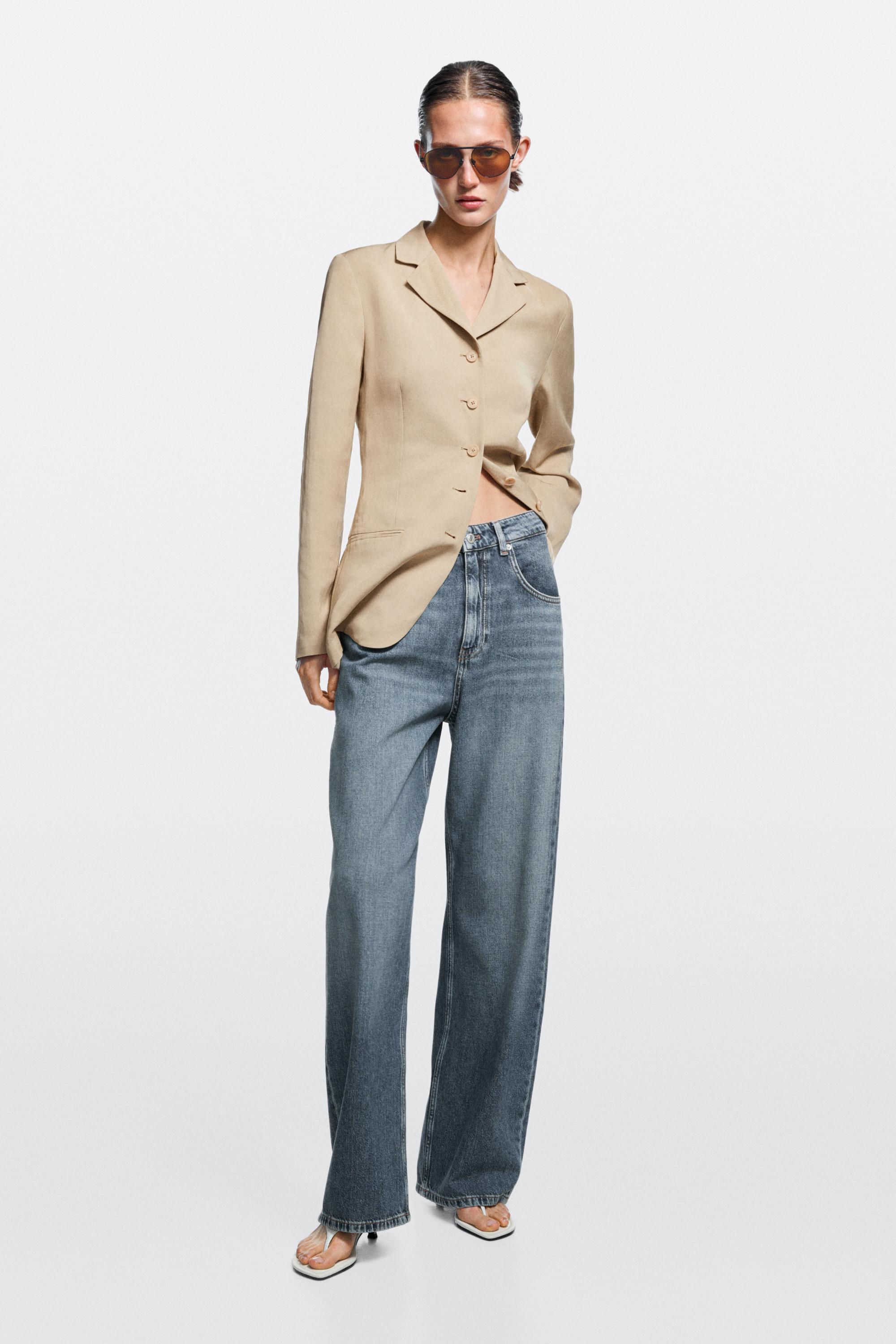 Mid-waist barrel fit jeans — Mid-blue