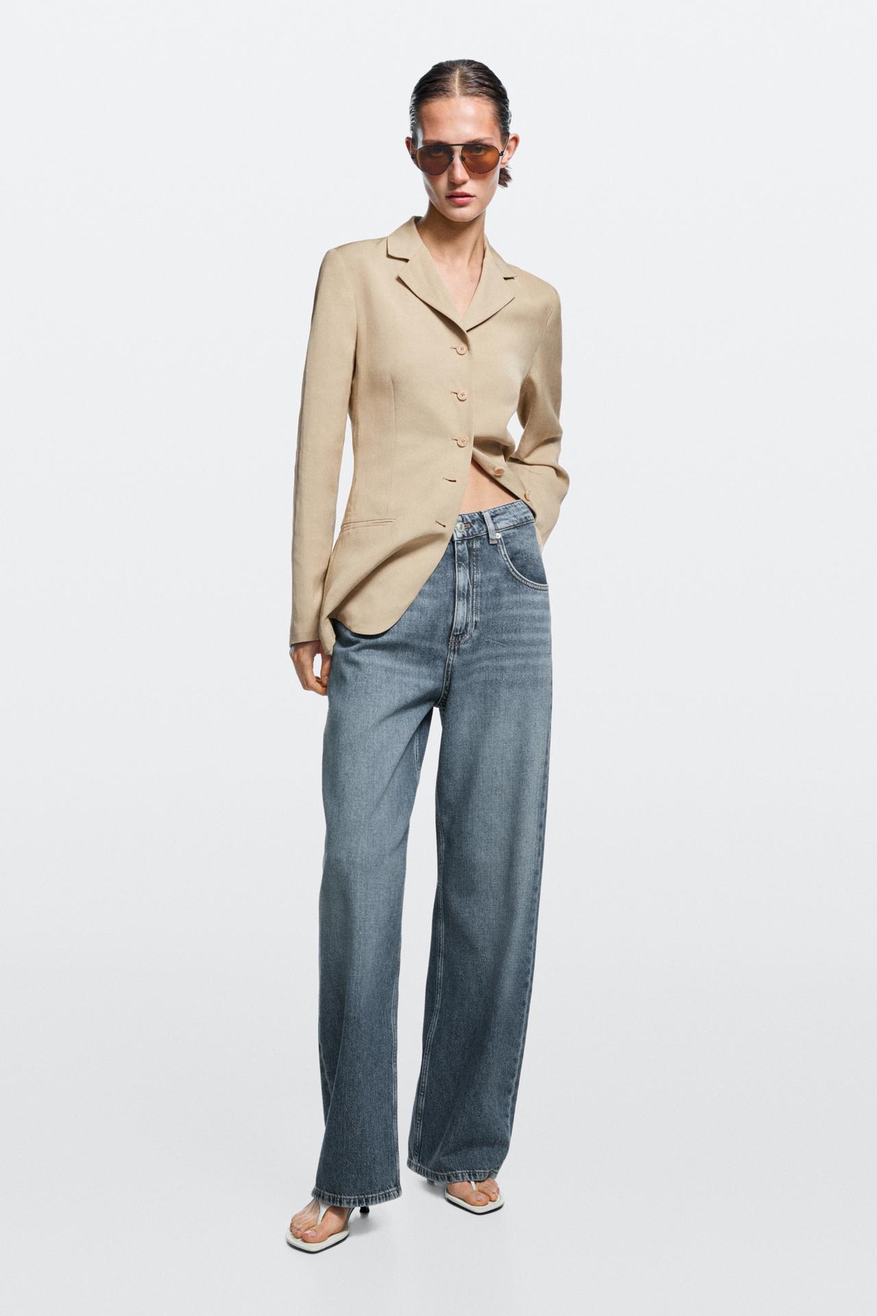 Mid-waist barrel fit jeans — Mid-blue