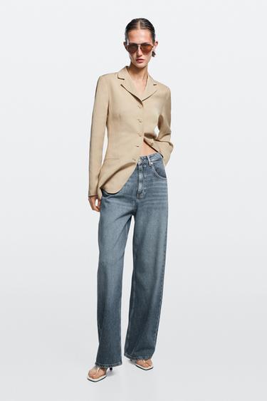 Jeans barrel fit tiro medio - Azul medio de Zara - Imagen 0