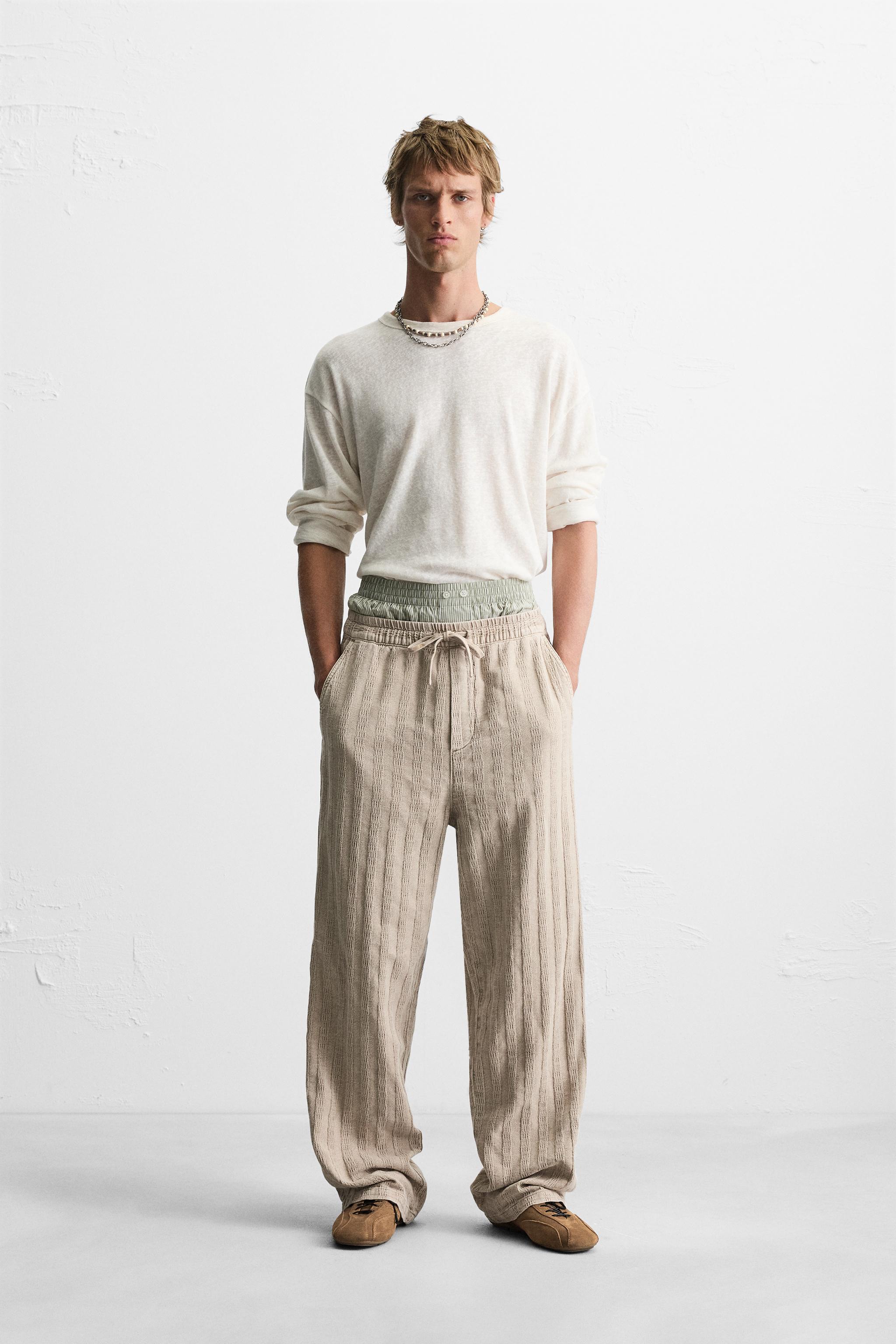 ☆ドイツ発*ZARA*新作*ストレートフィットパンツ/LIGHT KHAKI☆ ZARA MAN リラックスフィット ウエストタック カーゴパンツ