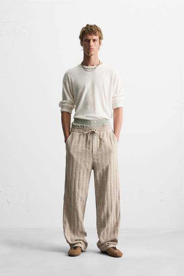 RELAXED FIT JACQUARD TROUSERS - camel by Zara