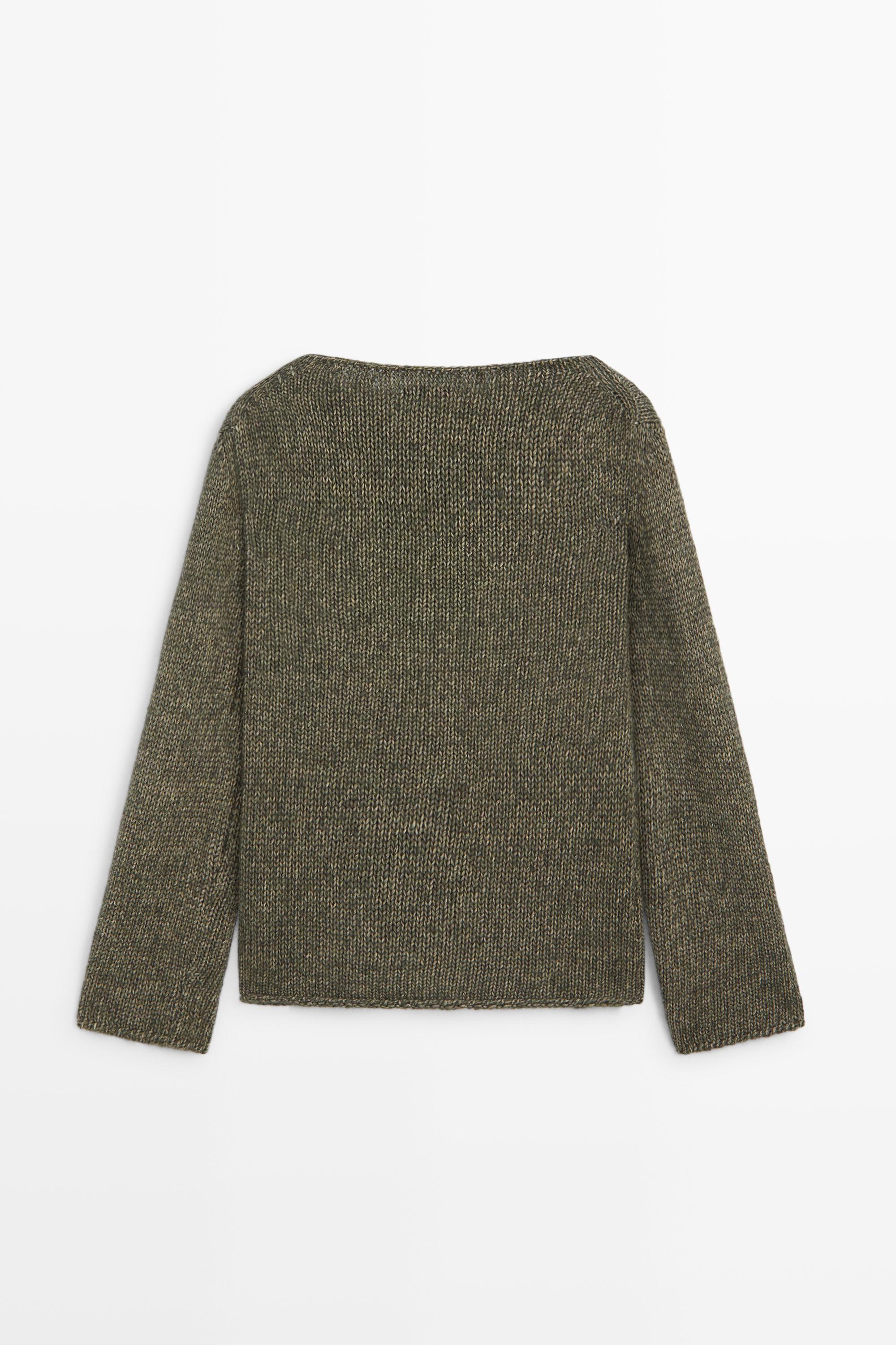 Wool-blend boat neck knit sweater