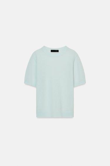 SHORT SLEEVE WOOL BLEND JUMPER - Pastel blue by Zara - Image 4