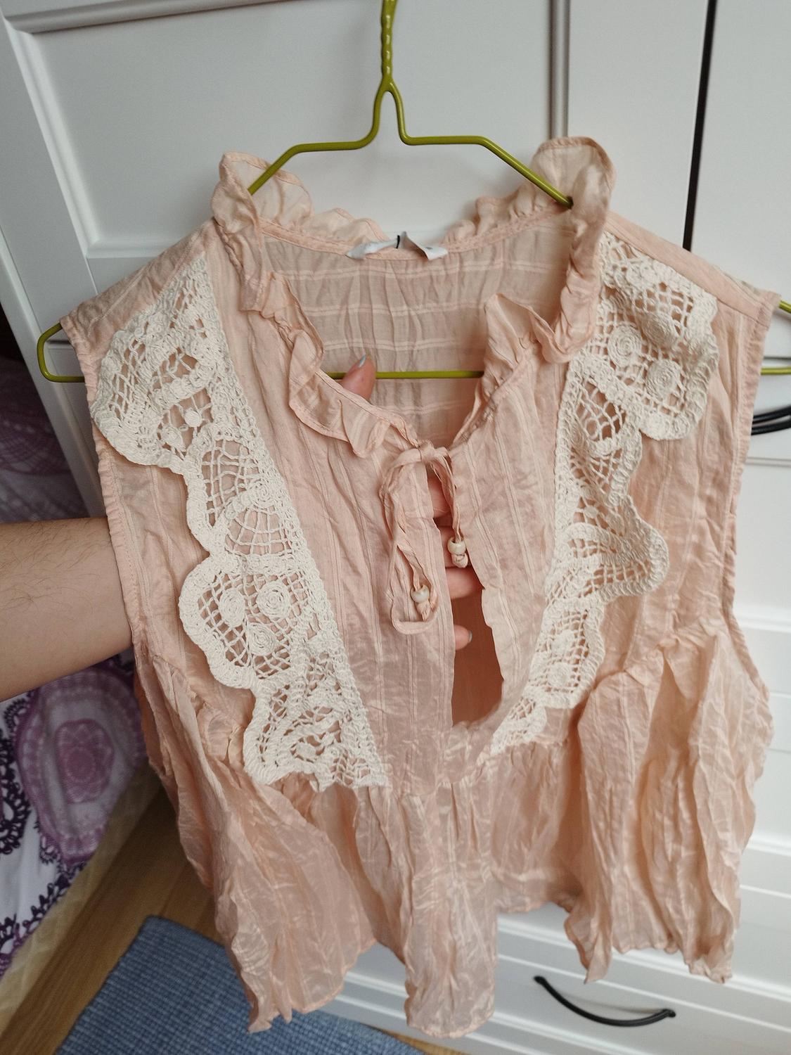 CONTRAST CROCHET CRINKLED EFFECT BLOUSE - Image 3