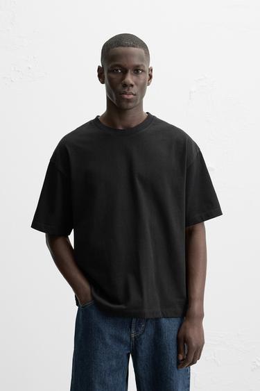Zara BASIC HEAVYWEIGHT T-SHIRT - Black