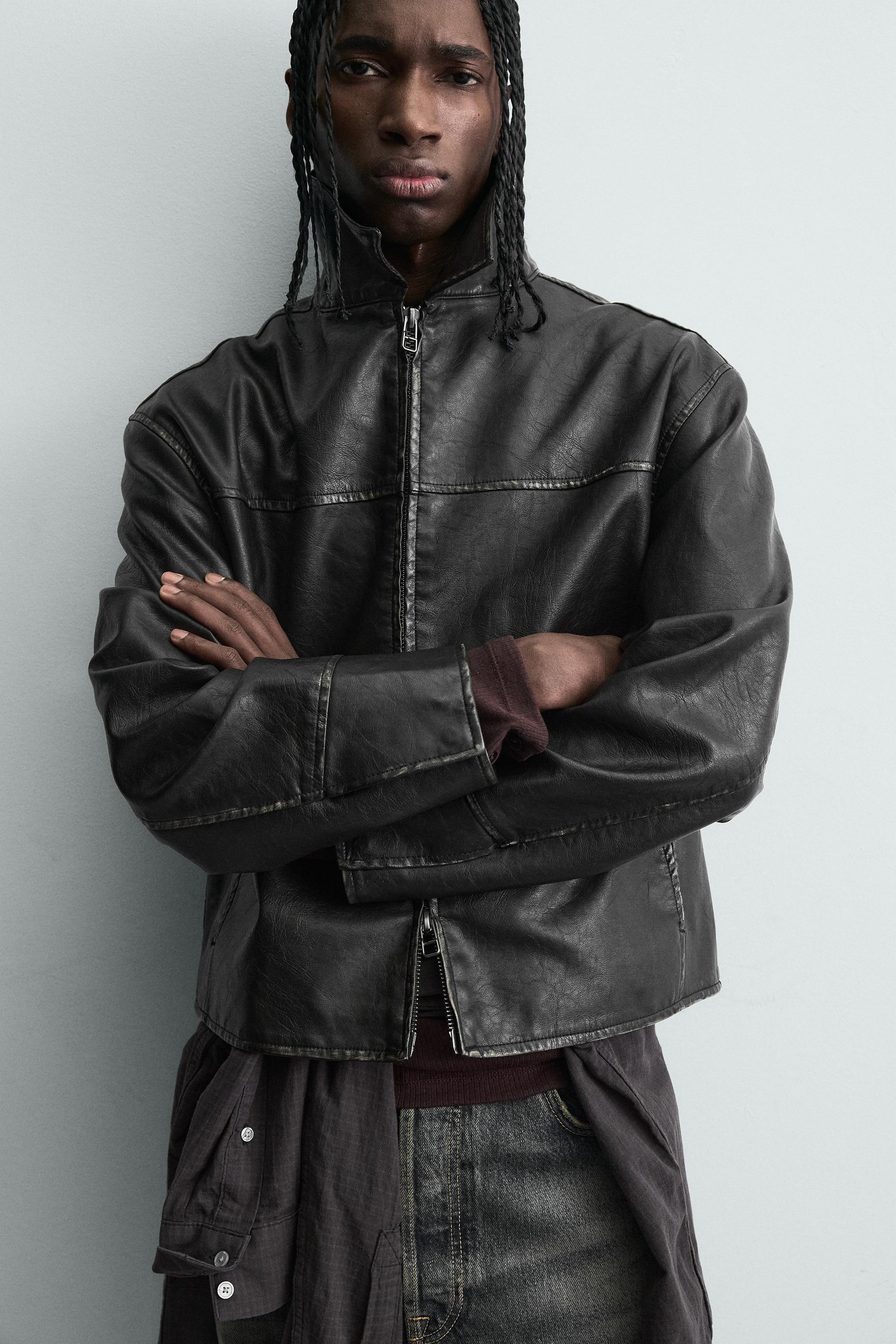 ZARA ウォッシュドフェイクレザージャケット　S WASHED LEATHER EFFECT JACKET - Brown | ZARA South Africa